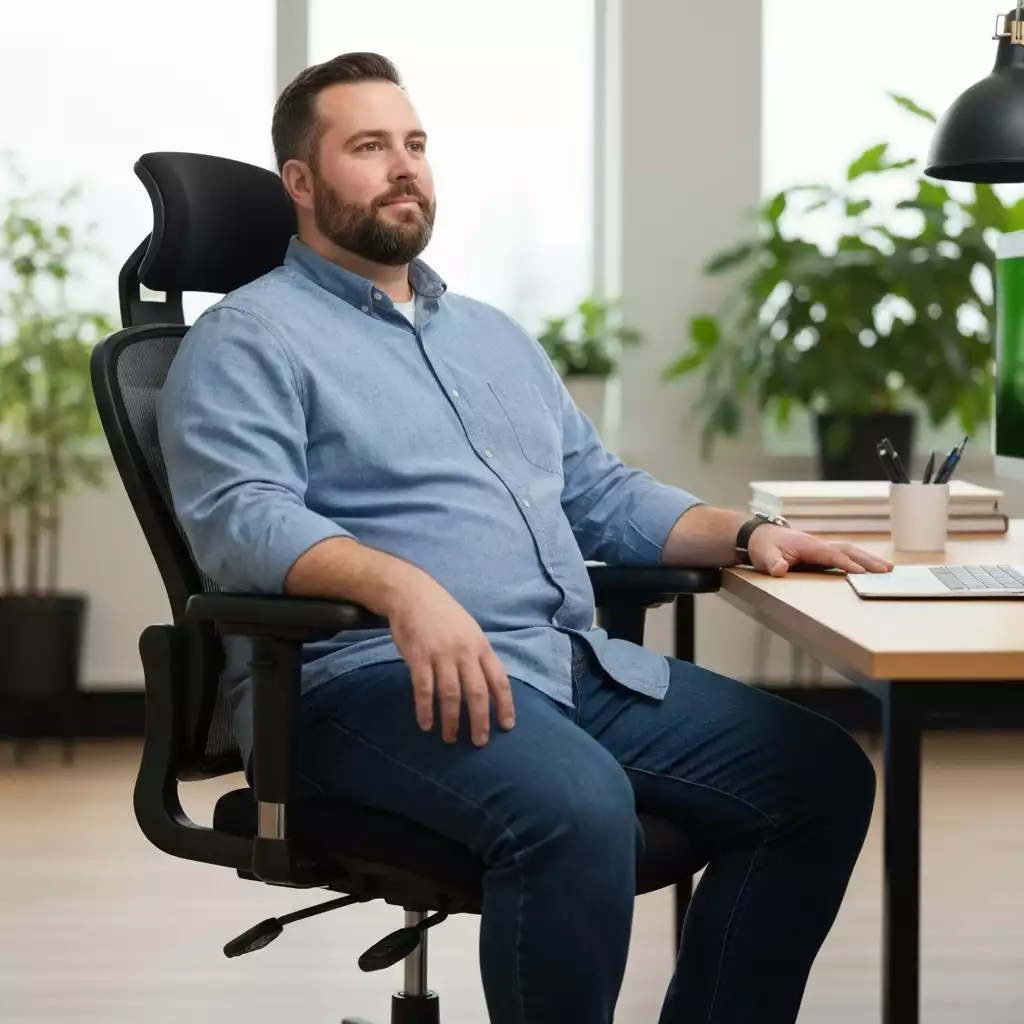 Person using a big and tall office chair with proper posture
