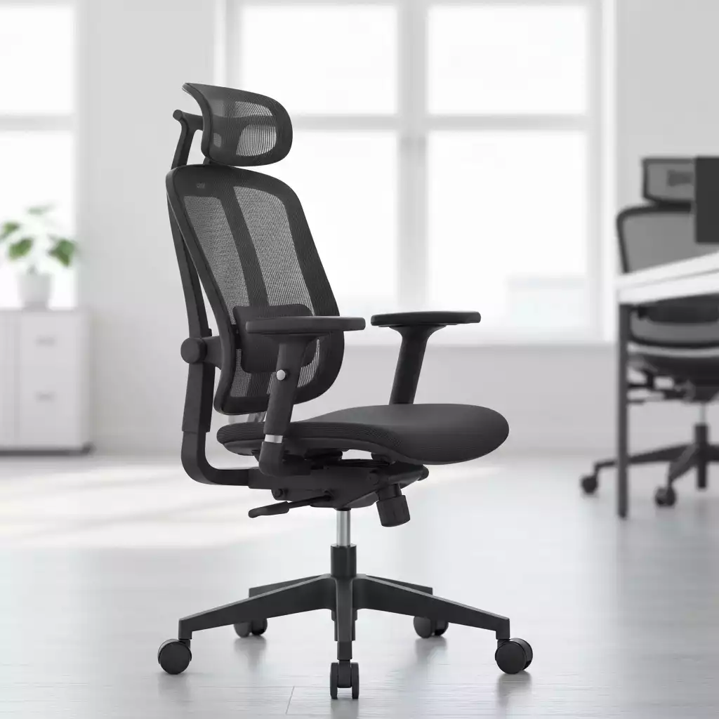 Ergonomic office chair in a modern workspace, no text, no words, no typography, clean image