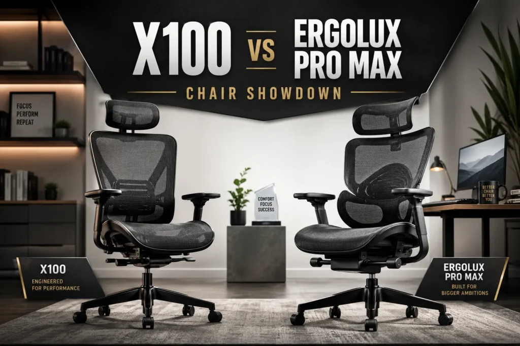 X100 vs Ergolux Pro Max Ergonomic Mesh Chair with Footrest X100 vs Ergolux Pro Max Ergonomic Mesh Chair with Footrest